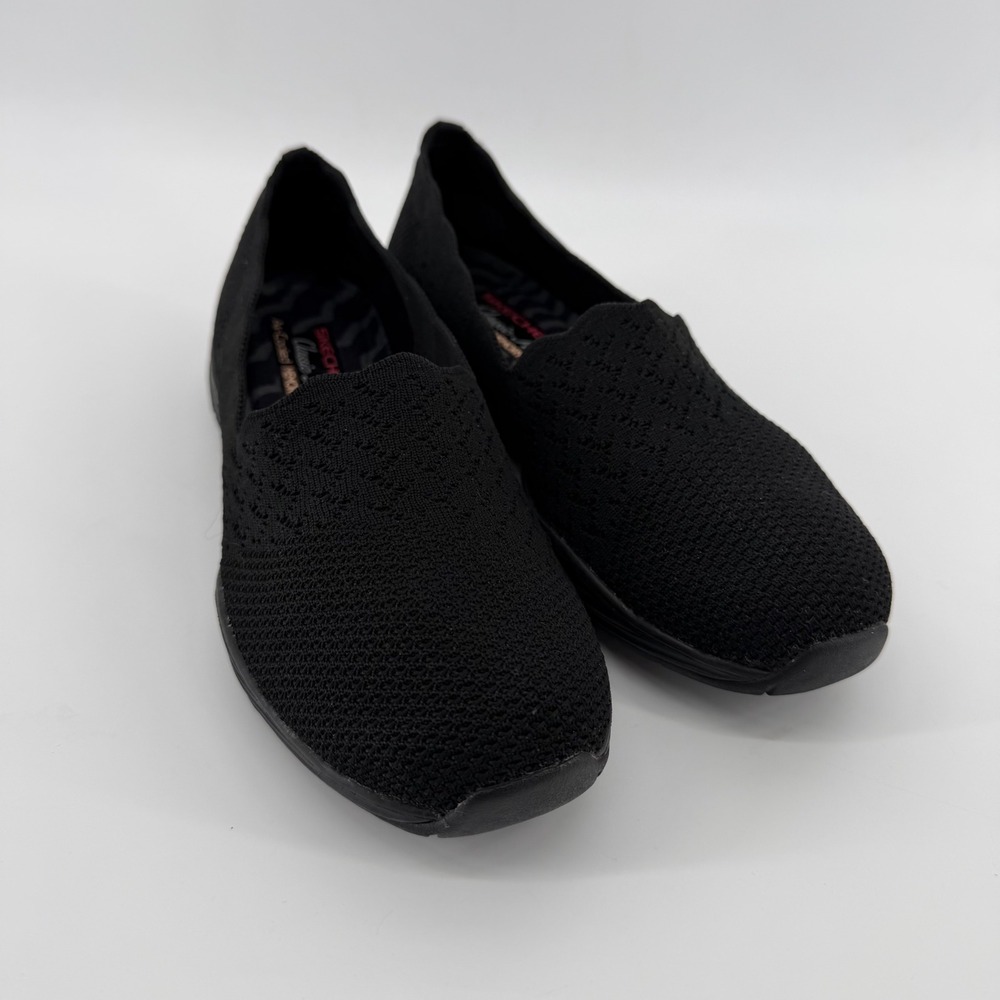 Skechers Slip On Shoes Womens 8 Black 49481 Classic Fit Knit Memory Foam Flat